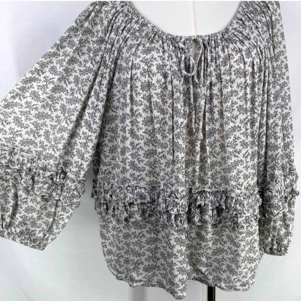 Ralph Lauren Denim & Supply Floral Boho Tie Neck Peasant Blouse Top Size M